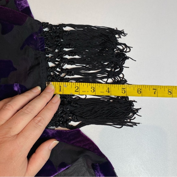 Jeans By Buffalo Top Black Burnout Sheer Velvet Fringe Whimsigoth Fairy Sz M - Picture 9 of 9